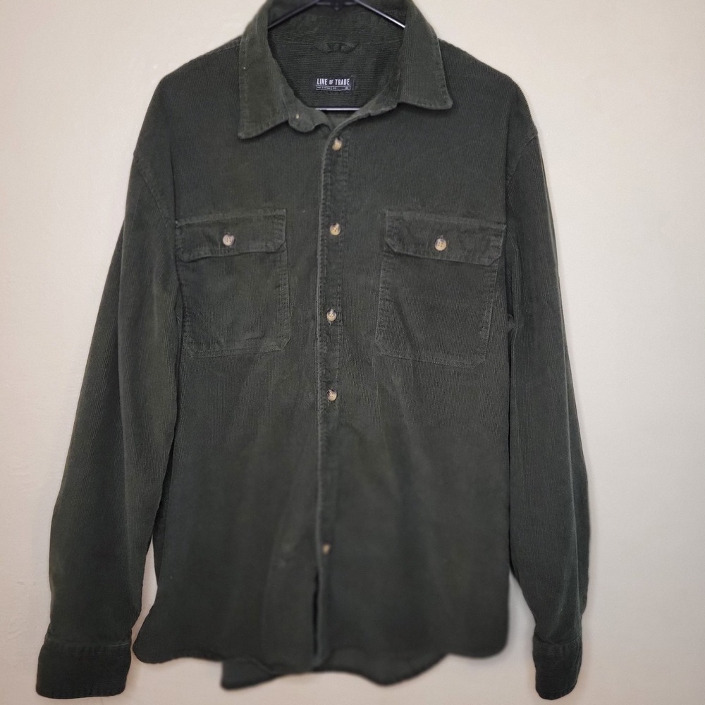 Line Of Trade Dark Green Corduroy Shirt Men XL Double Elbow Heavy Shacket Work